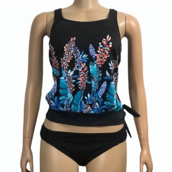 Maxine Of Hollywood Tankini top waist tie Floral print blouson size 8 - Picture 5 of 12